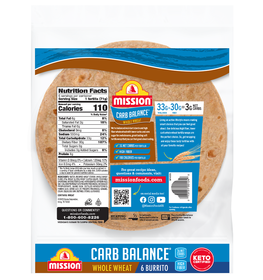 Carb Balance Burrito Whole Wheat Tortillas Mission Foods