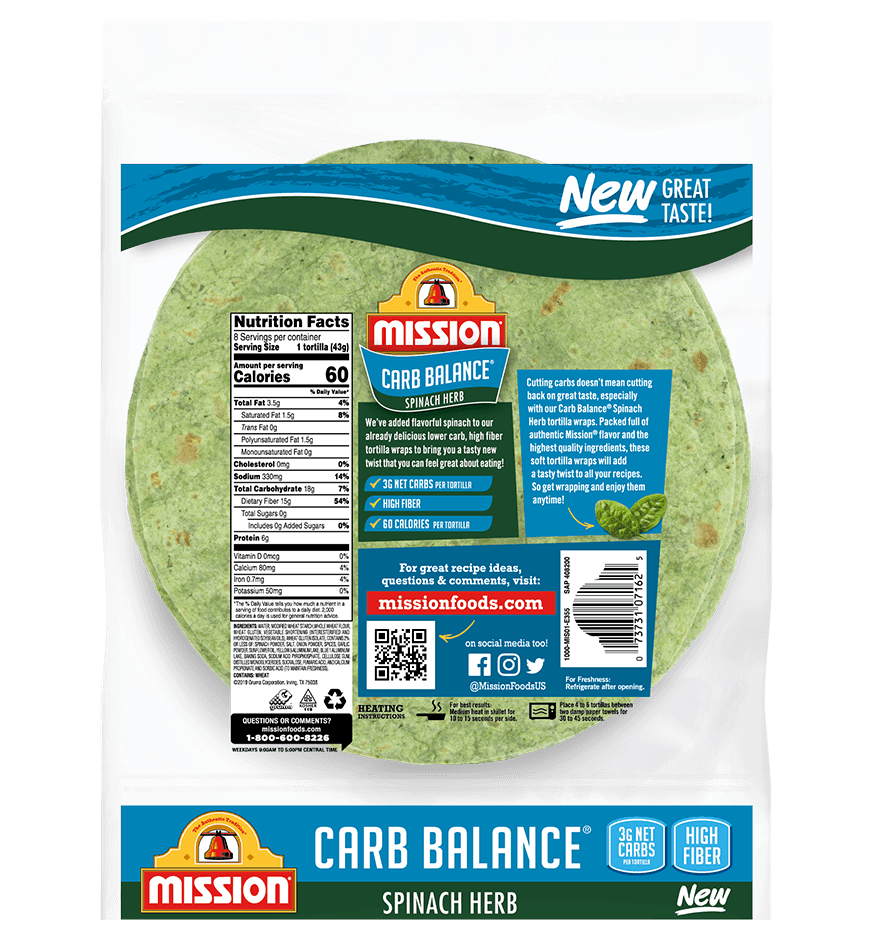 Carb Balance Spinach Wraps Mission Foods