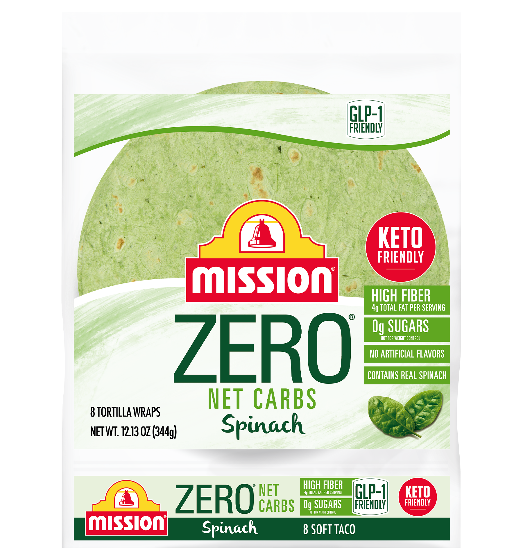 Zero Net Carbs Spinach Soft Taco Tortillas - Mission Foods