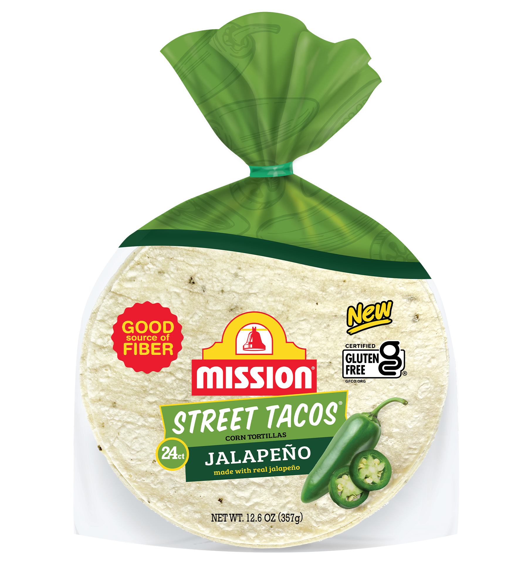 graphic showing Street Tacos Jalapeno Corn Tortillas packaging